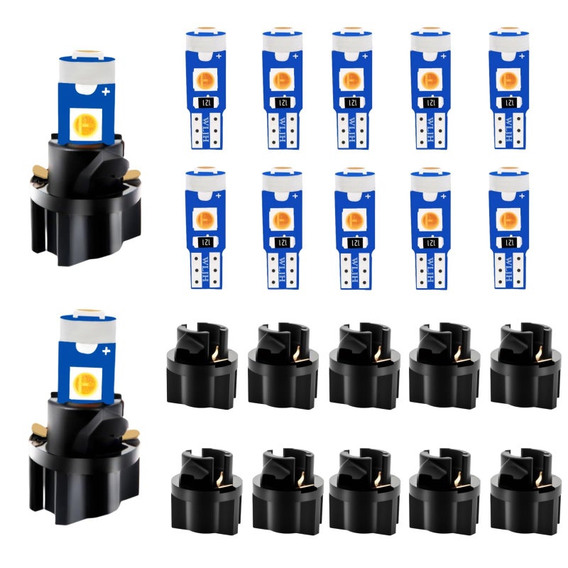 WLJH 10 Pack Yellow Canbus T5 Led Bulb 2721 37 74 Wedge Lamp PC74 Twist Sockets Dash Dashboard Lights Instrument Panel Cluster Leds Replacement - Image 1